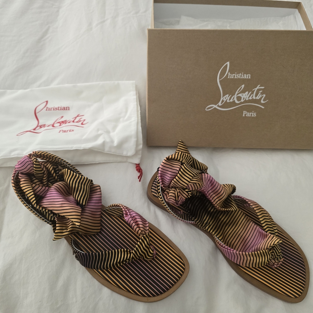Christian Louboutin Striped Sandals - Black, Pink and Yellow Size 39.